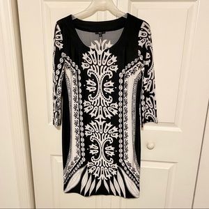 Milano Black and White 3/4-Sleeve Pattern Dress